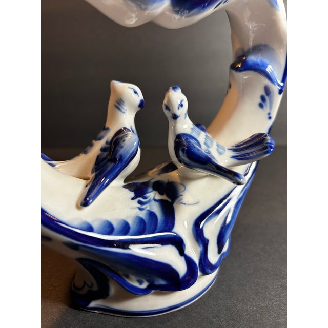 Blue and White Porcelain Heart Shaped Candelabra With Two Doves For Sale - Image 4 of 8