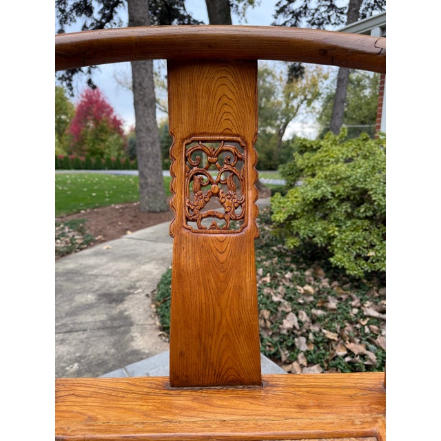 Early 20th Century Vintage Chinese Ming Style Horseshoe Chair With Woven Seat For Sale - Image 5 of 14