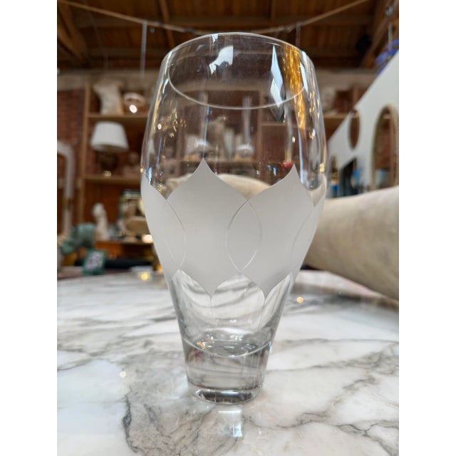 Glass Vintage Etched Crystal Glass Vase For Sale - Image 7 of 8