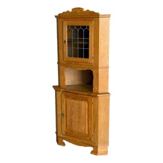 Vintage Brutalist Oak Corner Cabinet in Style of Henning Kjærnulf Danish Modern For Sale