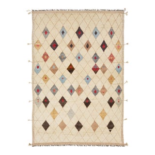 9 X 13 Modern Handmade Tribal Moroccan Style Wool Rug in Beige For Sale