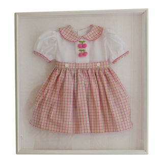 Nursery Art: St. Louis Women's Exchange Cherry Dress Framed in a White Wood Shadow Box For Sale