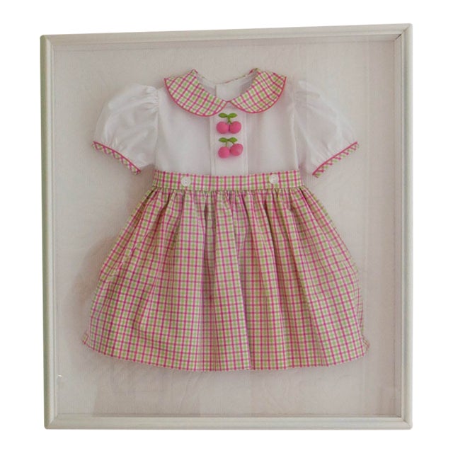 Nursery Art: St. Louis Women's Exchange Cherry Dress Framed in a White Wood Shadow Box For Sale