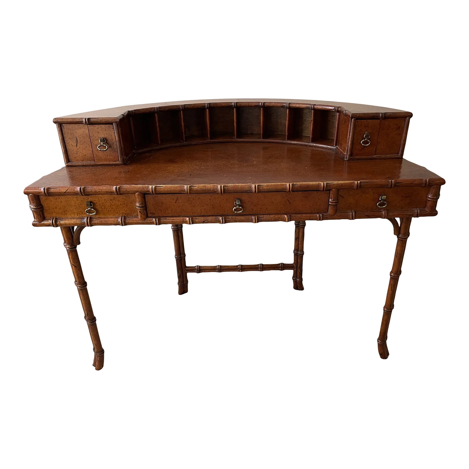 Early 20th Century Ficks Reed Bamboo Chinoiserie Writing Desk | Chairish