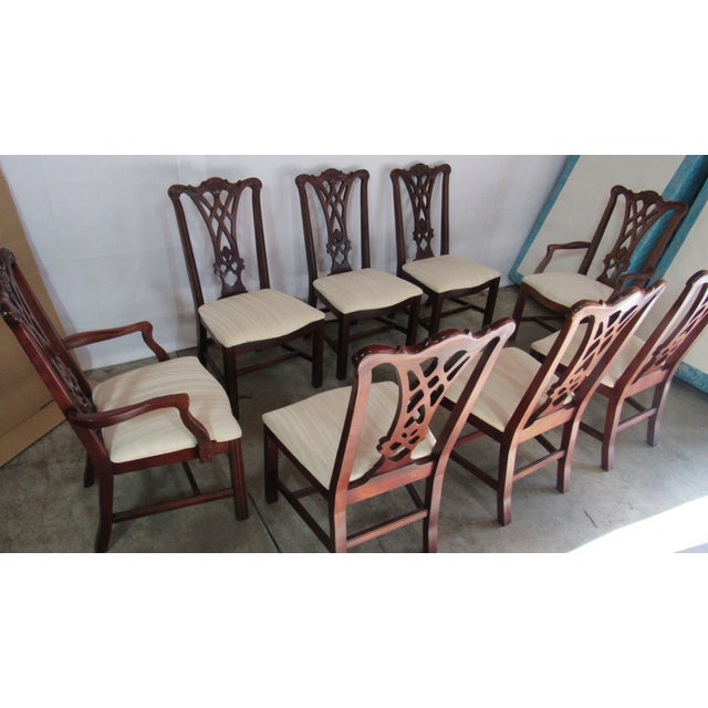 Chippendale 1980s Set of 8 Chippendale Mahogany Thomasville Dining Room Chairs Eight For Sale - Image 3 of 11
