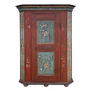 Red and Blu Floral Painted Cabinet, 1793 For Sale