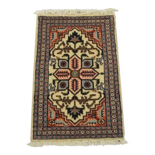 Meshkin Rug 1’5” X 2′ Ivory Wool Vintage Tribal Hand-Knotted Oriental Carpet For Sale