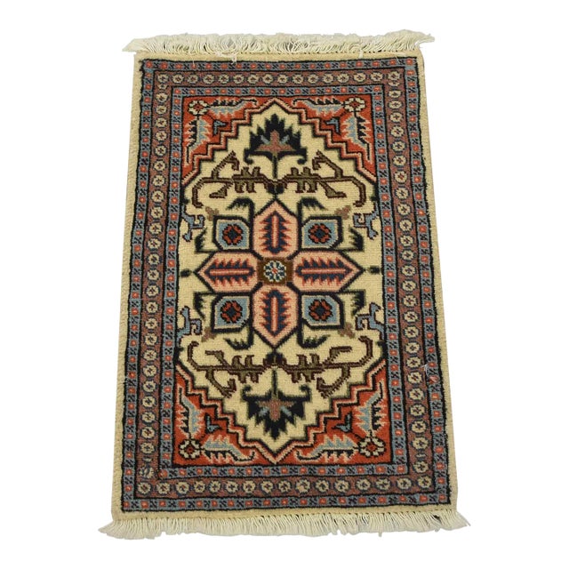 Meshkin Rug 1’5” X 2′ Ivory Wool Vintage Tribal Hand-Knotted Oriental Carpet For Sale