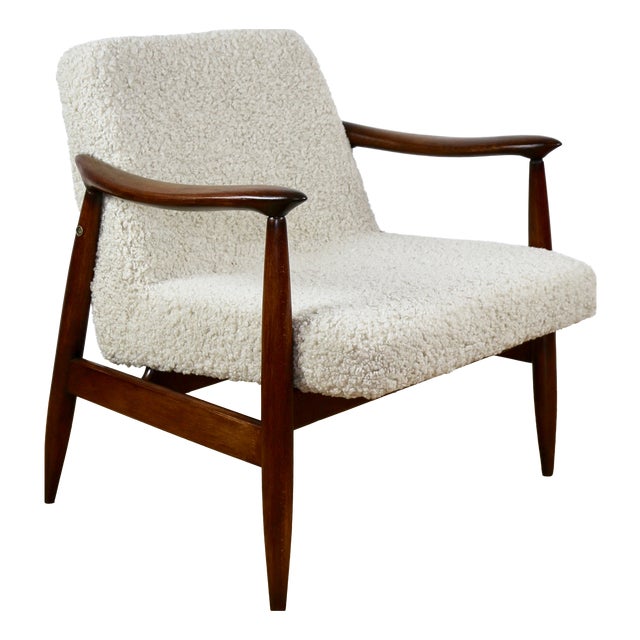 Vintage GFM 300-202 Armchair in Beige Cream Bouclé Lamb from J. Kedziorek, 1970s For Sale