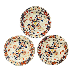 Rare Antique Wedgwood Pearlware Imari Style Pagoda Chinoiserie Plates, Circa 1809- Set of 3