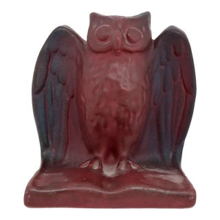 American Van Briggle Pottery Mulberry Glaze Owl Figural Bookend For Sale