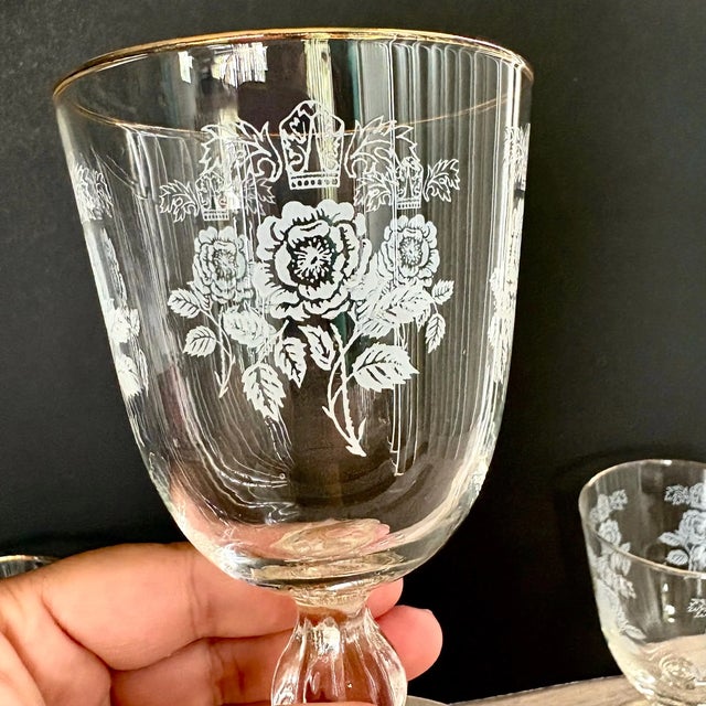 1950s Vintage Queen Esther White Rose Pattern Goblets 5 1/2″ Tall - Set of 4 For Sale - Image 5 of 9