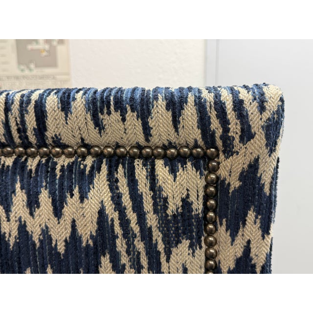 Bernhardt Interiors Marcourt Custom Navy Ikat Fabric Banquette For Sale - Image 9 of 12