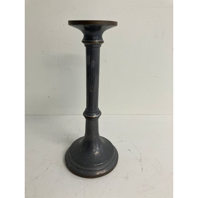 Vintage Tall Pewter Candlestick With Copper Bands by Rubicon International For Sale - Image 10 of 14