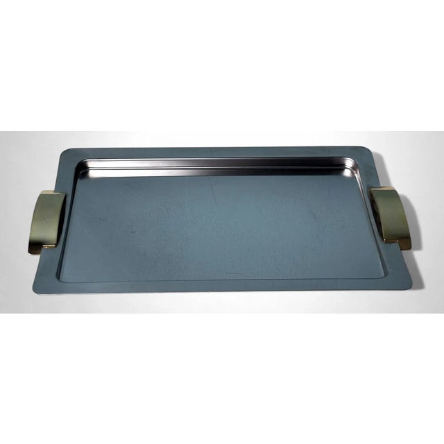 Mid-Century Modern Late 20th Century Giugiaro Design Italian Polished Stainless Steel and Brass Tray For Sale - Image 3 of 18