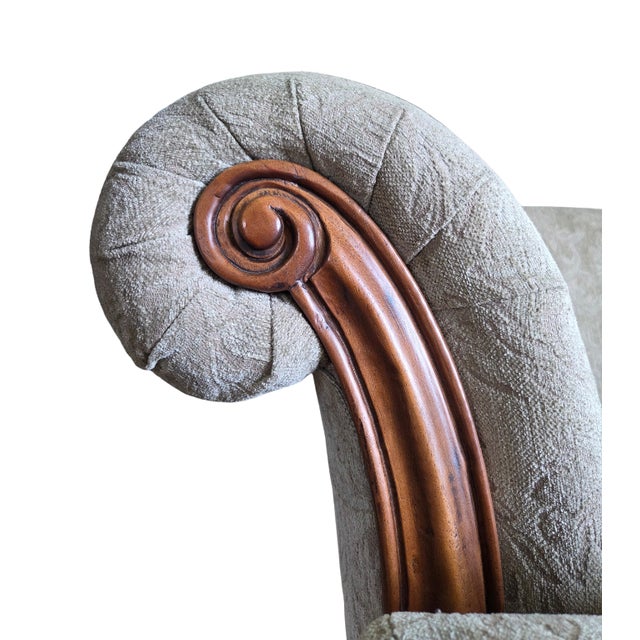 Bernhardt Late 20th Century Bernhardt Curved Sofa With Rolled Back + Carved Wood Base For Sale - Image 4 of 11