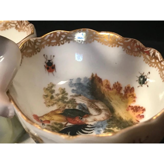 19th Century Antique KPM Berlin Porcelain Handpainted Double Salt With Cherub Figurine For Sale - Image 9 of 13