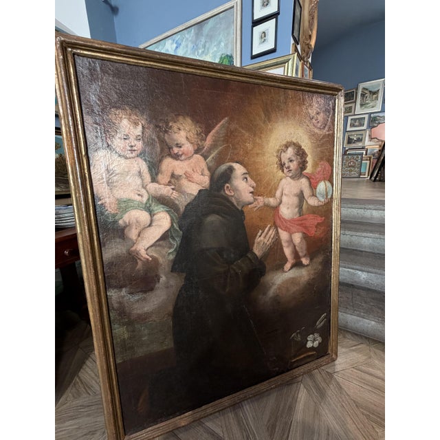 Apparition of the Baby Jesus to Saint Anthony of Padua, 1700s, Oil on Canvas For Sale - Image 4 of 8