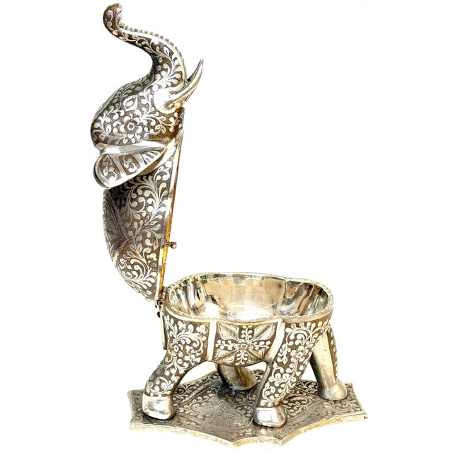 Indian Silvered & Enamel Engraved Bronze Elephant Automaton Swiss Music box For Sale In West Palm - Image 6 of 18