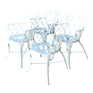Vintage White Metal Outdoor Armchairs - Set of Four For Sale