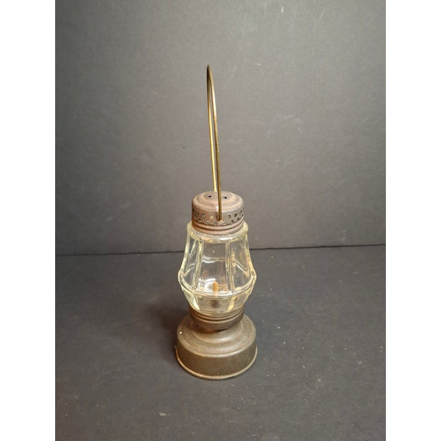 1910s Antique 1870s Brass Skater’s Lantern – Clear Glass Globe & Original Burner For Sale - Image 5 of 15