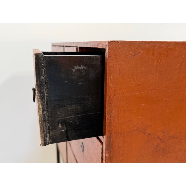 Asian Influenced Orange Lacquered Drawer Chest, Vintage For Sale - Image 10 of 12
