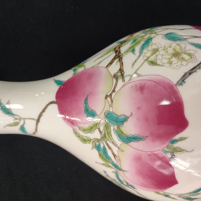 White Chinese Ceramic Vase,Yongzheng Marked Famille Rose Porcelain Vase Hand Painted Eight Peaches Pattern For Sale - Image 8 of 11