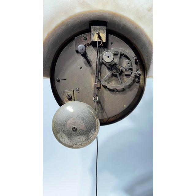 19th Century French Empire Ormolu Bronze and White Marble Portico Clock For Sale - Image 10 of 12