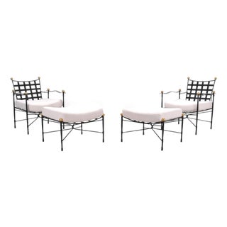 Pair of Mario Papperzini Amalfi Iron Lounge Chairs and Ottomans For Sale