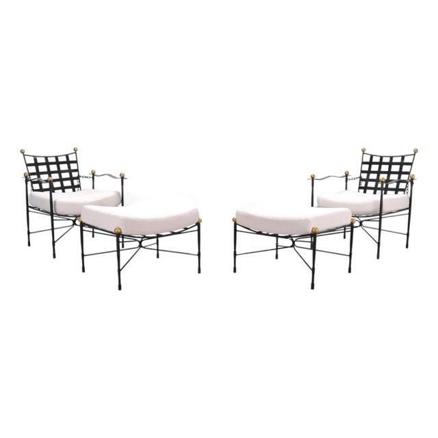 Pair of Mario Papperzini Amalfi Iron Lounge Chairs and Ottomans For Sale