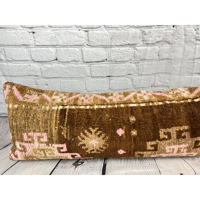 1960s 12 x 46 Lumbar Rug Pillow Cultural Splendor Turkish Pillow Cushion Cover For Sale - Image 5 of 7
