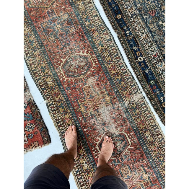 Persian Vintage Persian Karaja Runner Earthy Rust & Unique Camel Border Rug 2.9 x 10.2 For Sale - Image 3 of 7