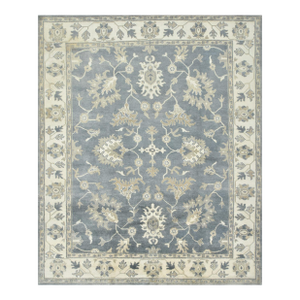 Oushak Rug 8’3” X 9’10” Blue Wool Traditional Hand-Knotted Oriental Carpet