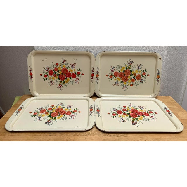 Set of Four Cottage Chic Large Floral Trays For Sale - Image 11 of 11