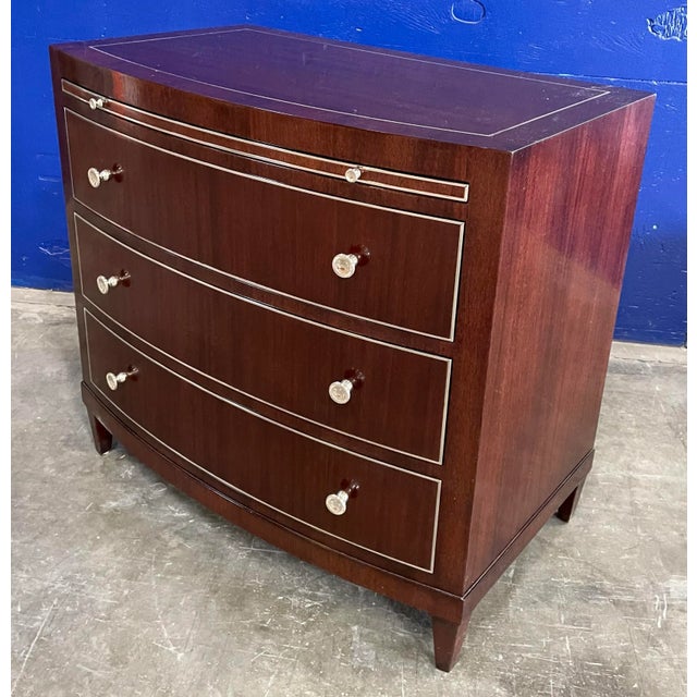 Dark Mahogany Finish on Mahogany. Polished Nickel Banding and Hardware. From the Madeline Stuart Collection.