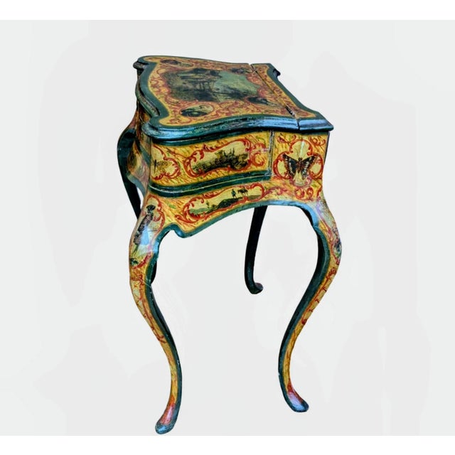 Rococo Antique Venetian Style Lacquered Wood Vanity Table and Desk With Folding Storage Wings and Mirror For Sale - Image 3 of 18