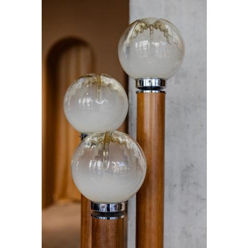 Vintage Murano Lamp in Wood, Chrome, and Glass For Sale - Image 3 of 7