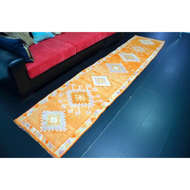 Textile 1960s Vintage Traditional Turkish Herki Orange Runner For Sale - Image 7 of 11