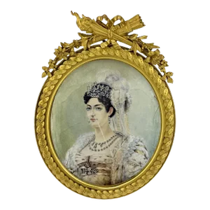 Exceptional 19th Century French Bronze Frame W/ Portrait Painting of Josephine