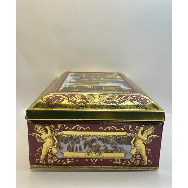 Illustration Mid 20th Century Red & Gold Schmitt Scenic Tin Box For Sale - Image 3 of 6