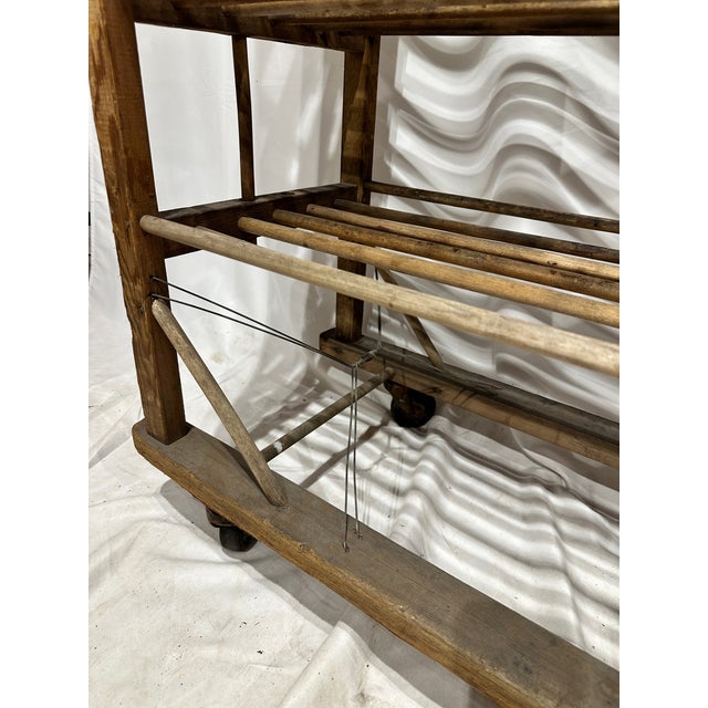 Pink Antique Rustic Wooden Baking Rack on Casters For Sale - Image 8 of 8