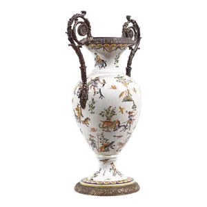 Ornate Bronze and Ceramic White Vase