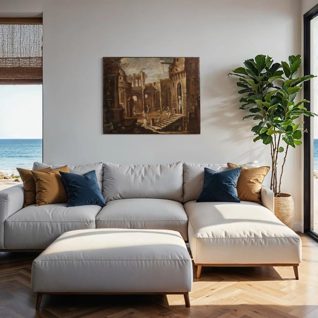 Italian Artist, Architectural Capriccio with Figures, 1740, Oil on Canvas, Framed For Sale - Image 12 of 16