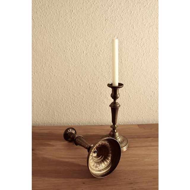 Antique French Fluted Brass Candlesticks, 1800s, Set of 2 For Sale - Image 4 of 5