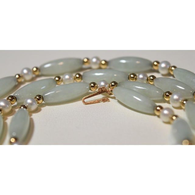 Vintage Barrel Jade & Pearl 14k Beaded 26" Necklace For Sale - Image 9 of 17