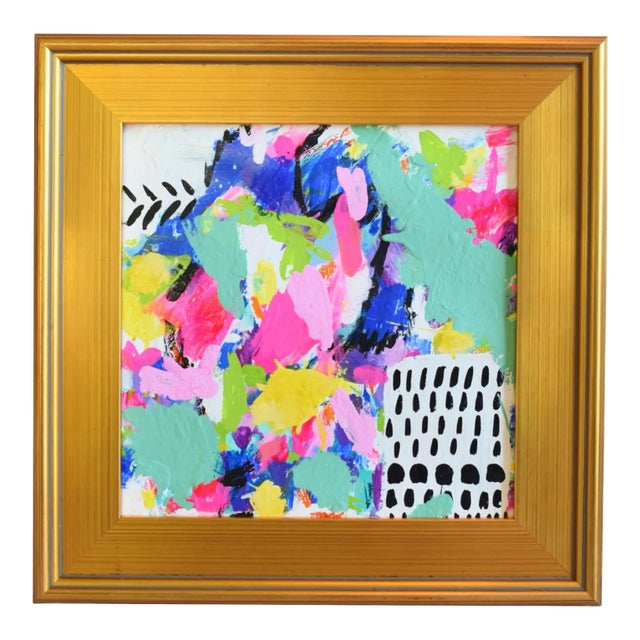 Contemporary Modern Abstract Oil Painting W/ Antiqued Gold Wood Frame For Sale