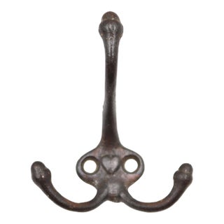 Vintage Cast Iron Triple Arm Heart Acorn Wall Hook For Sale