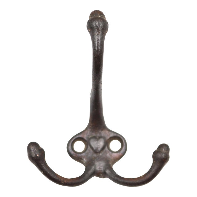 Vintage Cast Iron Triple Arm Heart Acorn Wall Hook For Sale