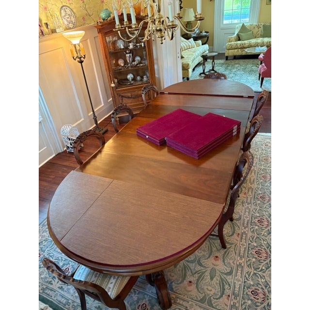 Wood Circa 1865 Rococo Walnut Dining Table and Chairs For Sale - Image 7 of 9