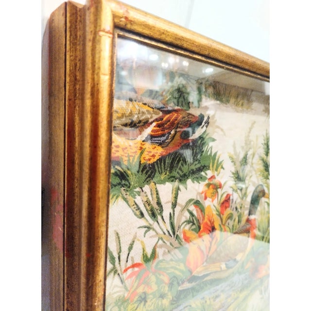 Wood Custom Vintage One of a Kind Needlepoint Ducks in the Field Framed Gold Leaf Shadow Box Wall Art For Sale - Image 7 of 13